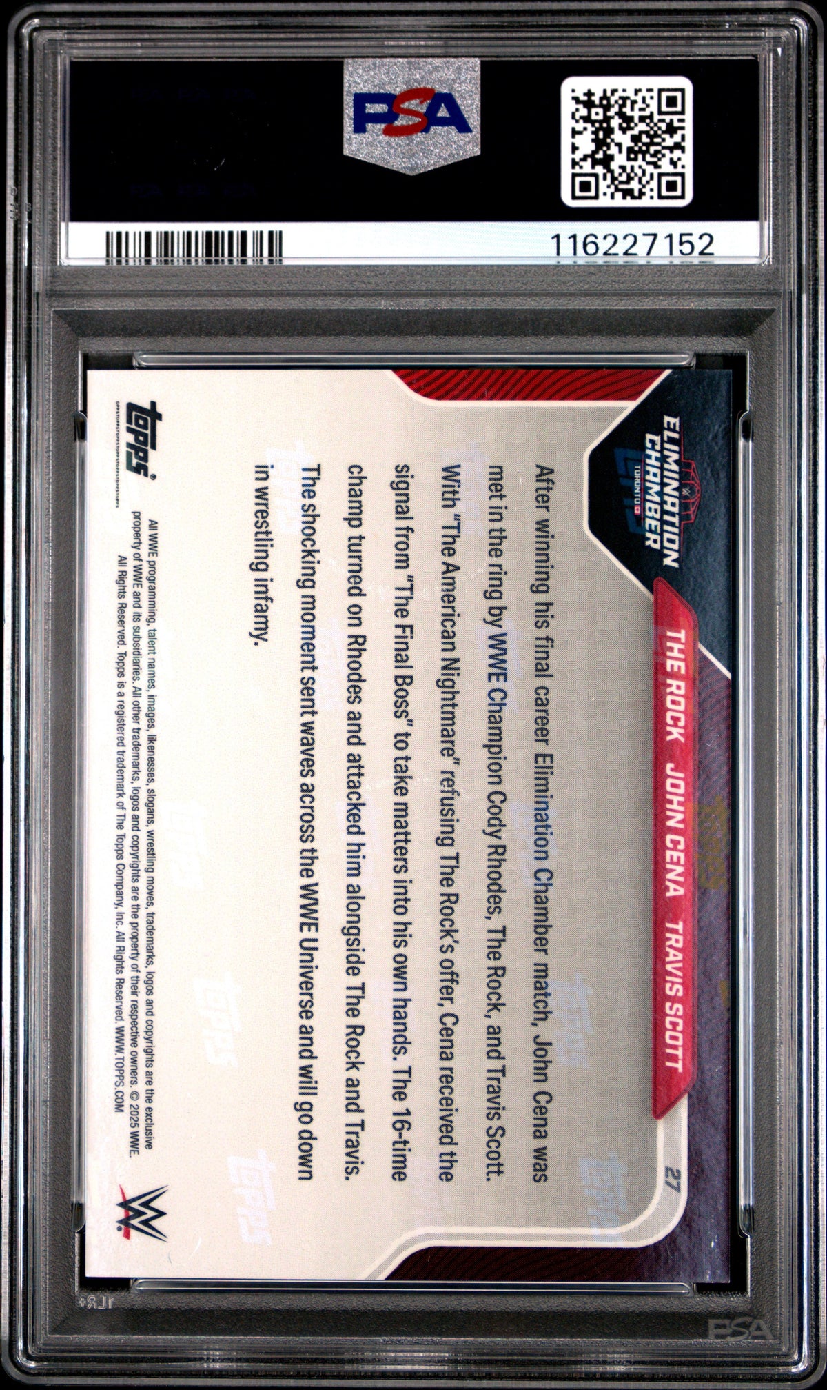 Graded 2025 Topps Now WWE The Rock John Cena Travis Scott #27 Wrestling Card PSA 8 Near Mint