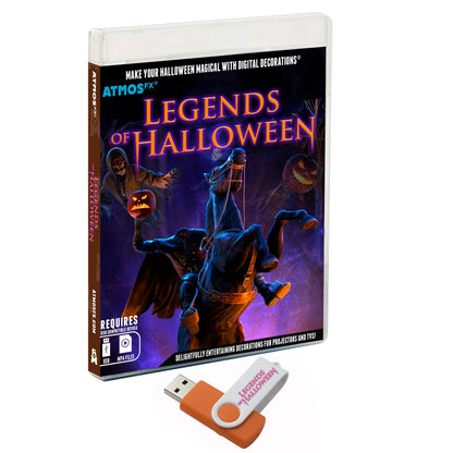 HoliScapes® USB Projector Kit - Legends of Halloween + Projector + 48" x 72" Projection Screen