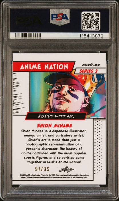 Graded 2025 Leaf Web Exclusives Bobby Witt Jr #42 Anime Nation Series 2 /99 Baseball Card PSA 9 Mint