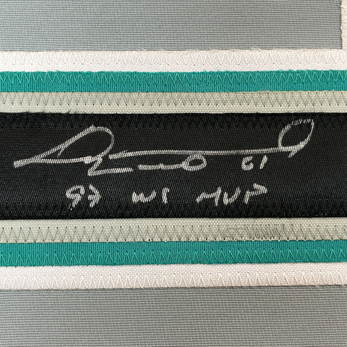 Framed Autographed/Signed Livan Hernandez 97 WS MVP 35x39 Florida Grey Baseball Jersey PSA/DNA COA