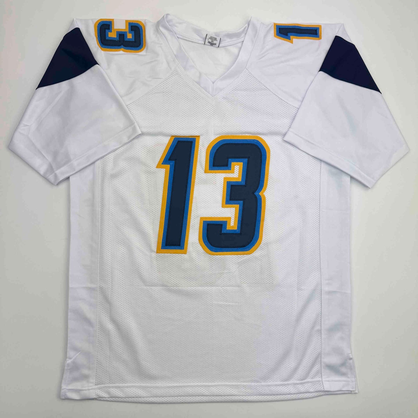 Autographed/Signed Keenan Allen Los Angeles LA White Football Jersey Beckett BAS COA