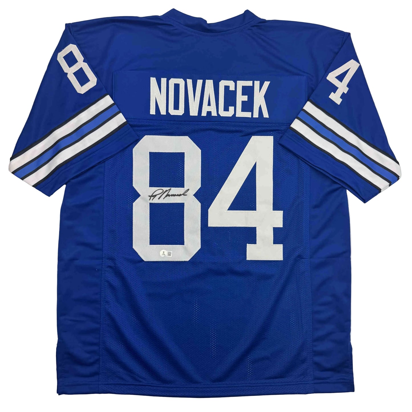 Autographed/Signed Jay Novacek Dallas Blue Football Jersey Beckett BAS COA