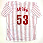Autographed/Signed Bobby Abreu Philadelphia Pinstripe Baseball Jersey Beckett BAS COA