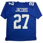 Autographed/Signed Brandon Jacobs New York Blue Football Jersey Beckett BAS COA