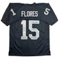 Autographed/Signed Tom Flores Las Vegas Oakland Black Football Jersey Beckett BAS COA