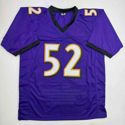 Autographed/Signed Ray Lewis Baltimore Purple Stat Football Jersey Beckett BAS COA