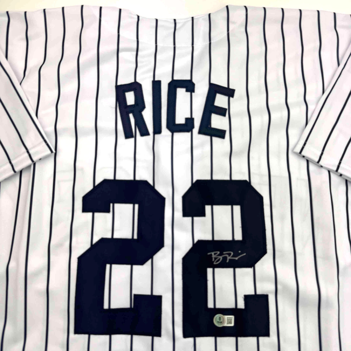 Autographed/Signed Ben Rice New York Pinstripe Baseball Jersey JSA COA