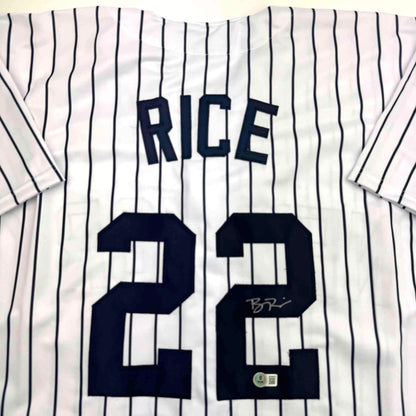 Autographed/Signed Ben Rice New York Pinstripe Baseball Jersey JSA COA