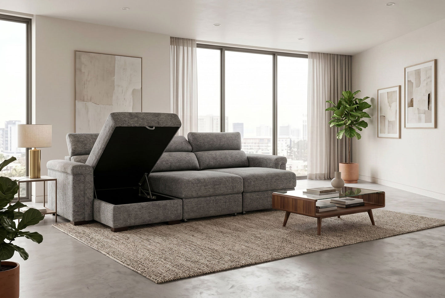 Lucious Gray Double Slider Power Sectional Sofa w/ Storage LAF Chaise