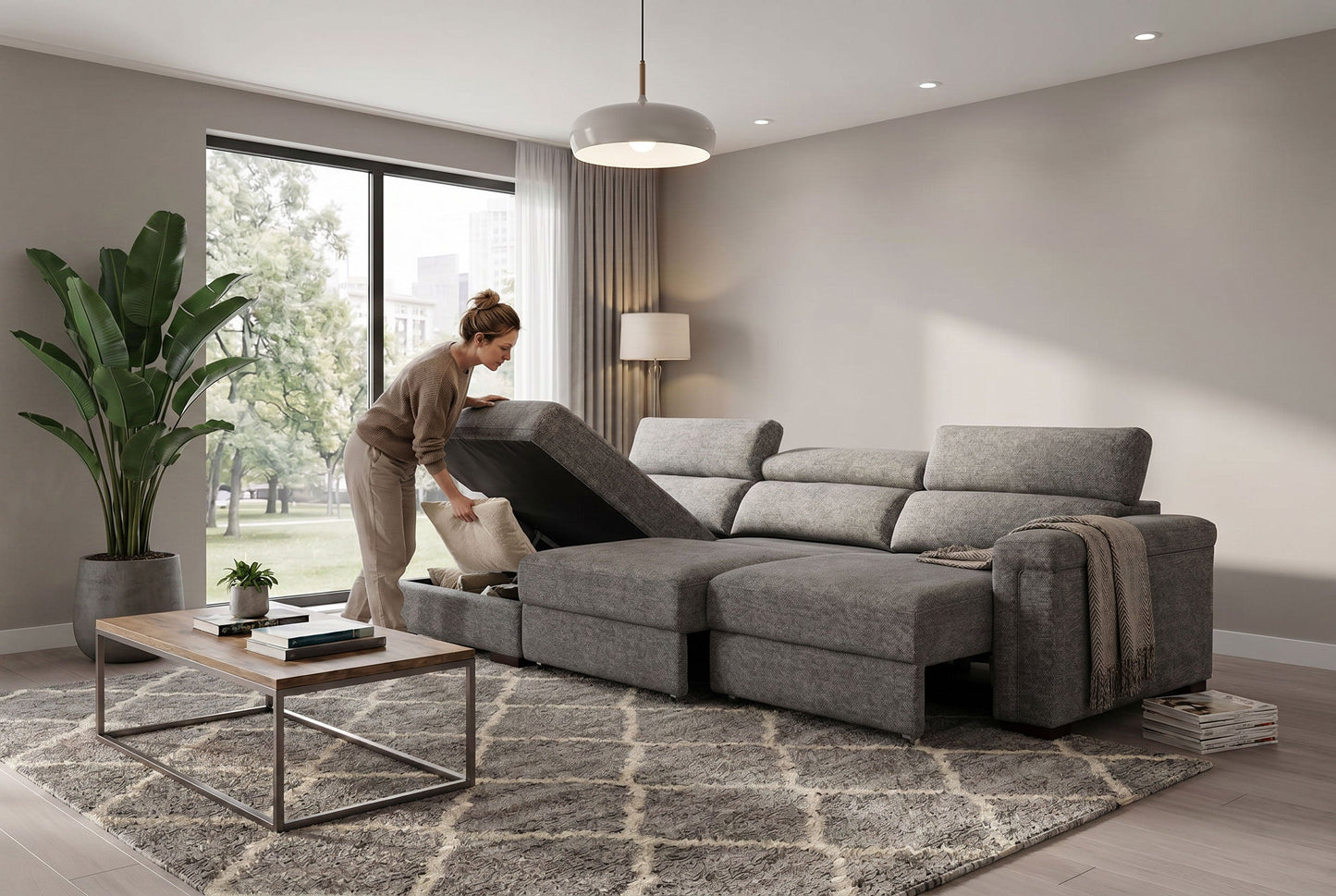 Lucious Gray Double Slider Power Sectional Sofa w/ Storage LAF Chaise