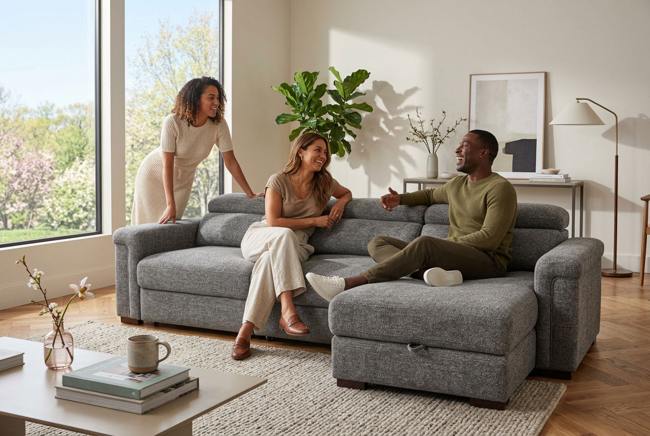 Lucious Gray Double Slider Power Sectional Sofa w/ Storage RAF Chaise