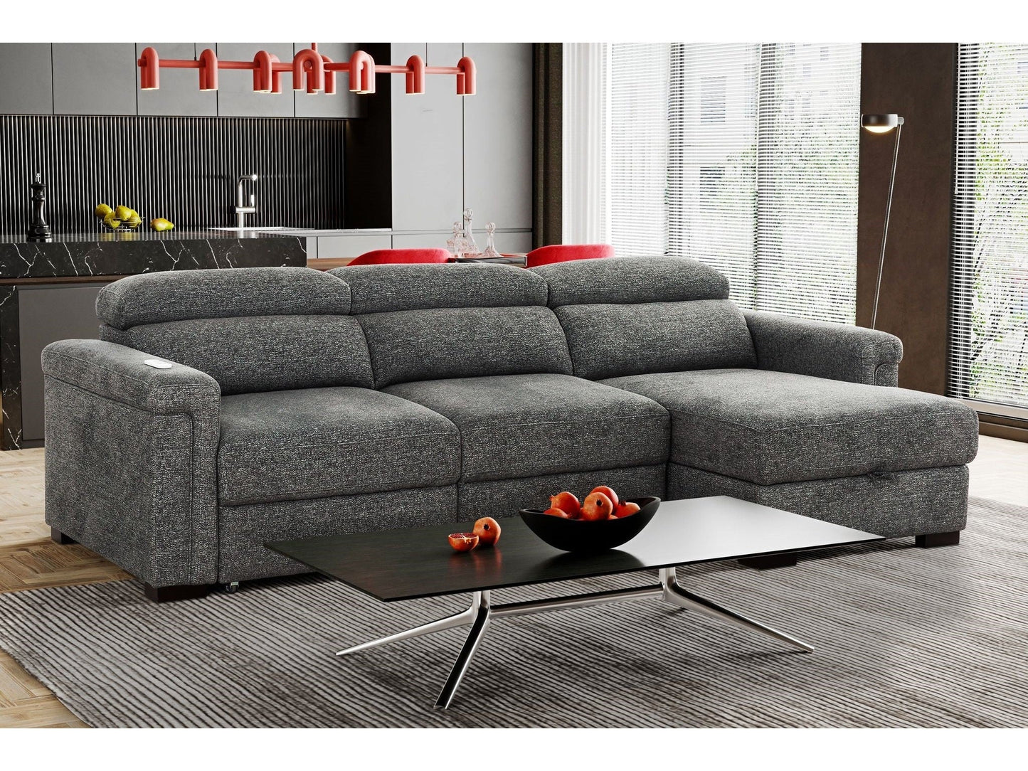 Lucious Gray Double Slider Power Sectional Sofa w/ Storage RAF Chaise