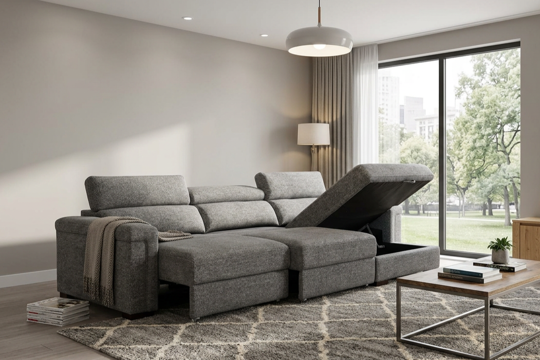 Lucious Gray Double Slider Power Sectional Sofa w/ Storage RAF Chaise