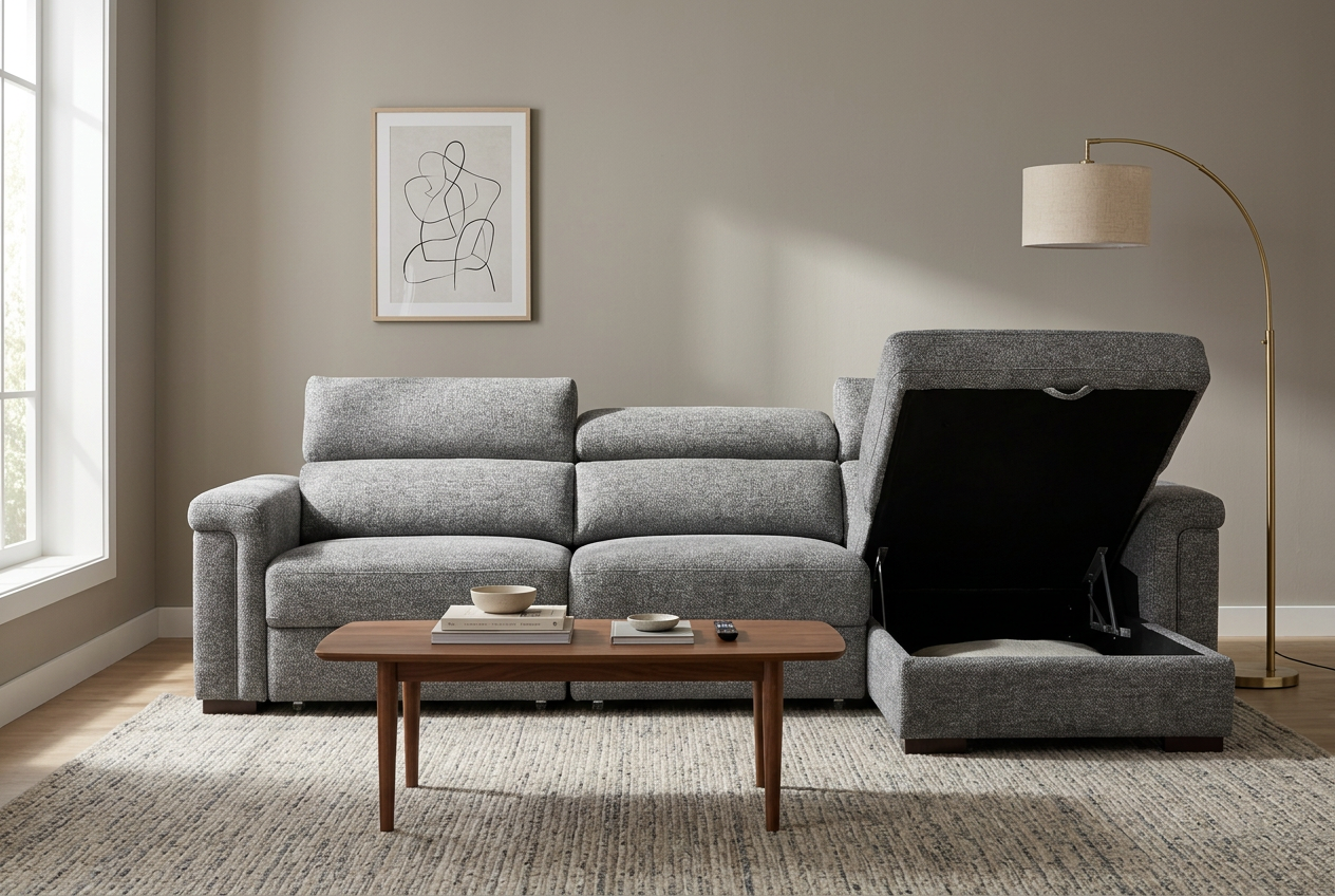 Lucious Gray Double Slider Power Sectional Sofa w/ Storage RAF Chaise