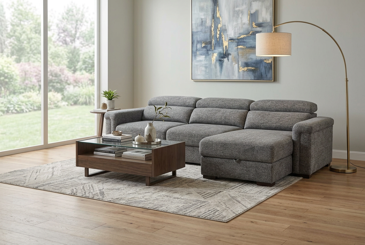 Lucious Gray Double Slider Power Sectional Sofa w/ Storage RAF Chaise