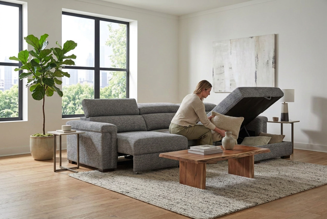 Lucious Gray Double Slider Power Sectional Sofa w/ Storage RAF Chaise