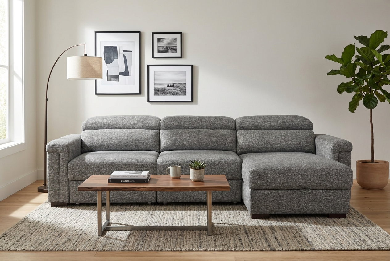 Lucious Gray Double Slider Power Sectional Sofa w/ Storage RAF Chaise