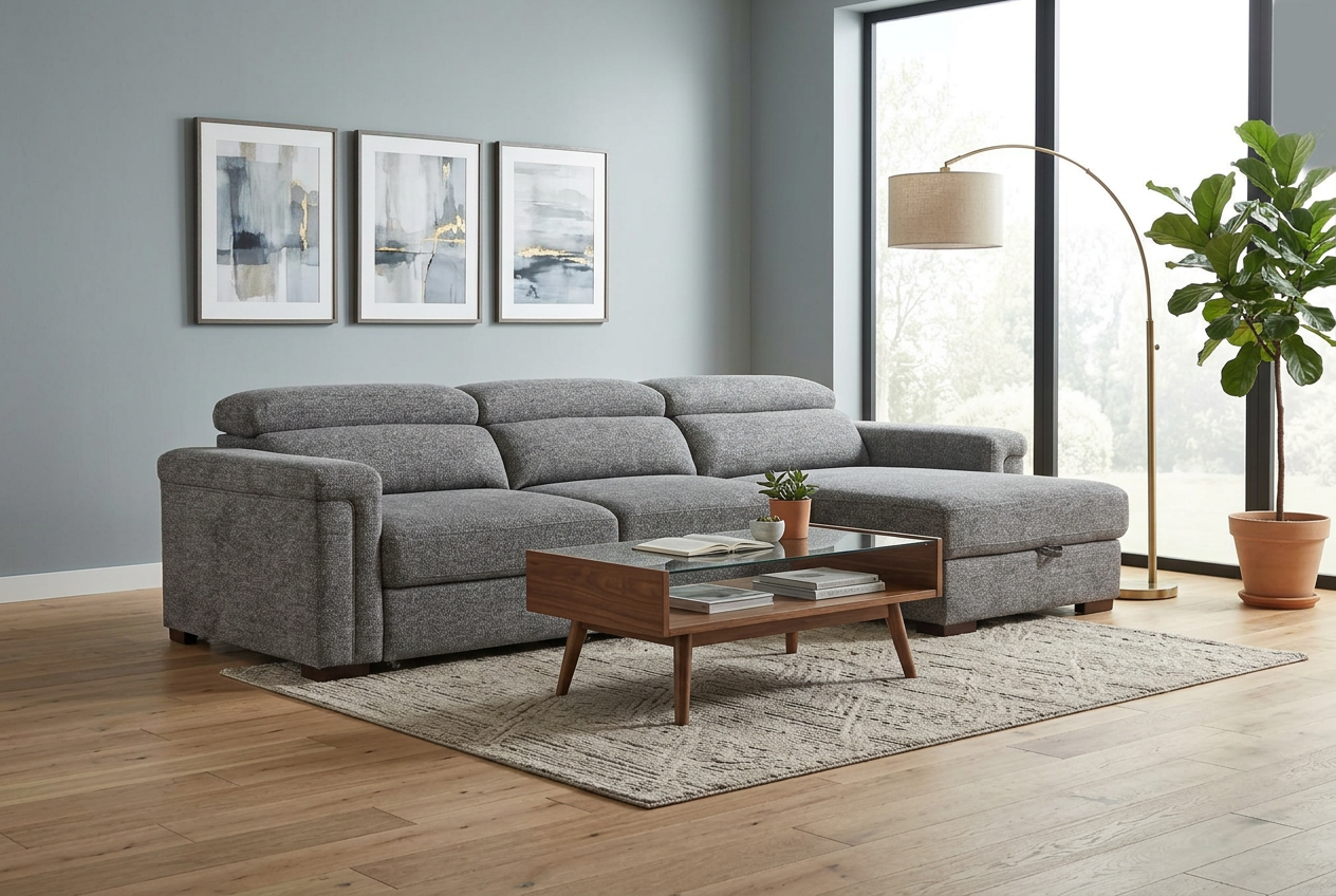 Lucious Gray Double Slider Power Sectional Sofa w/ Storage RAF Chaise
