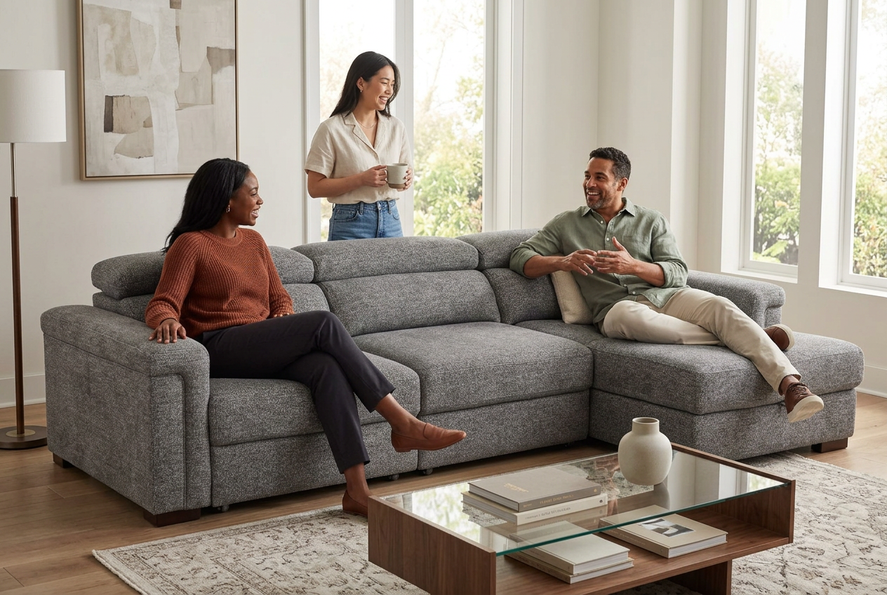 Lucious Gray Double Slider Power Sectional Sofa w/ Storage RAF Chaise