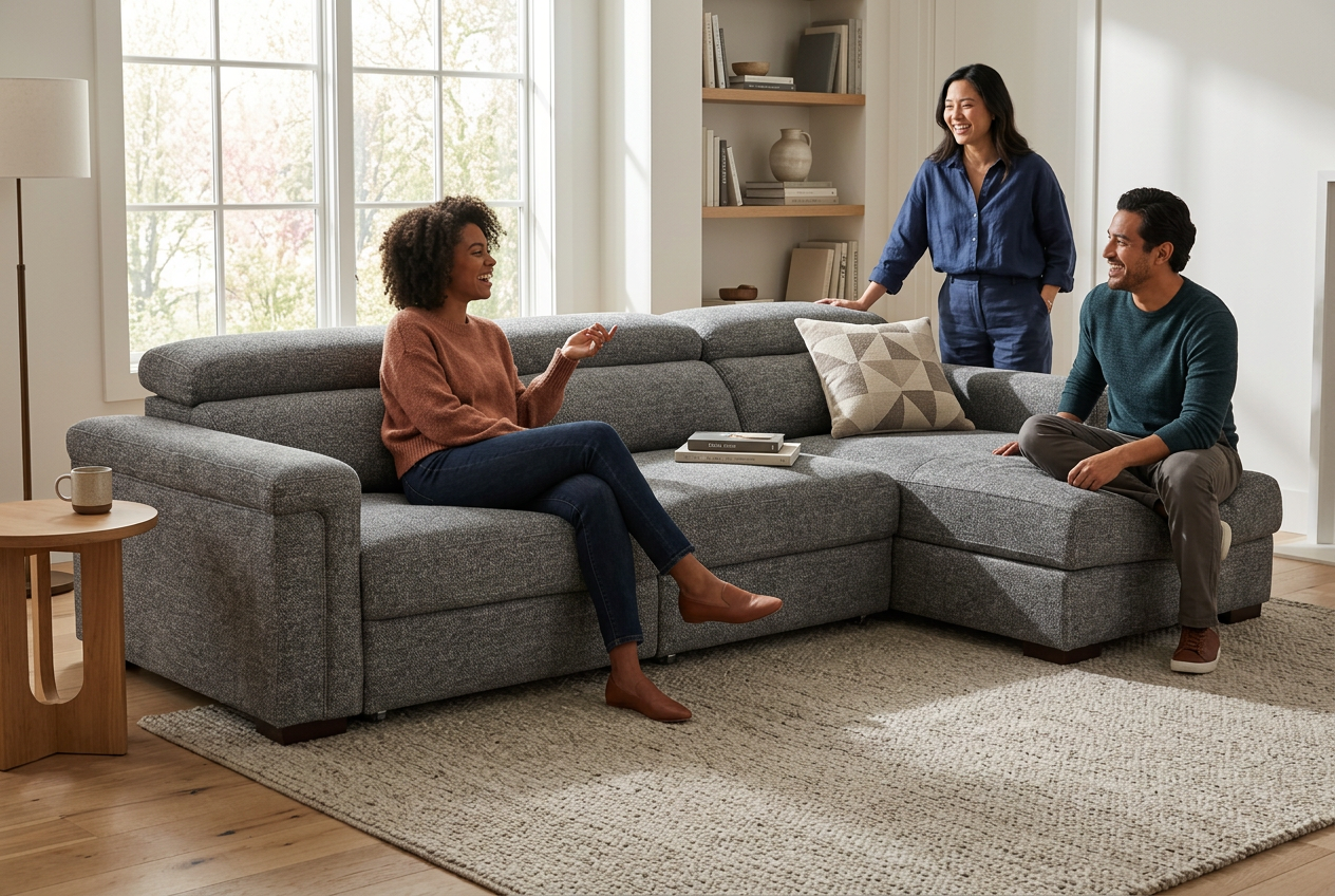 Lucious Gray Double Slider Power Sectional Sofa w/ Storage RAF Chaise