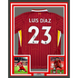 Framed Autographed/Signed Luis Diaz 35x39 Liverpool Red Soccer Jersey Beckett BAS COA