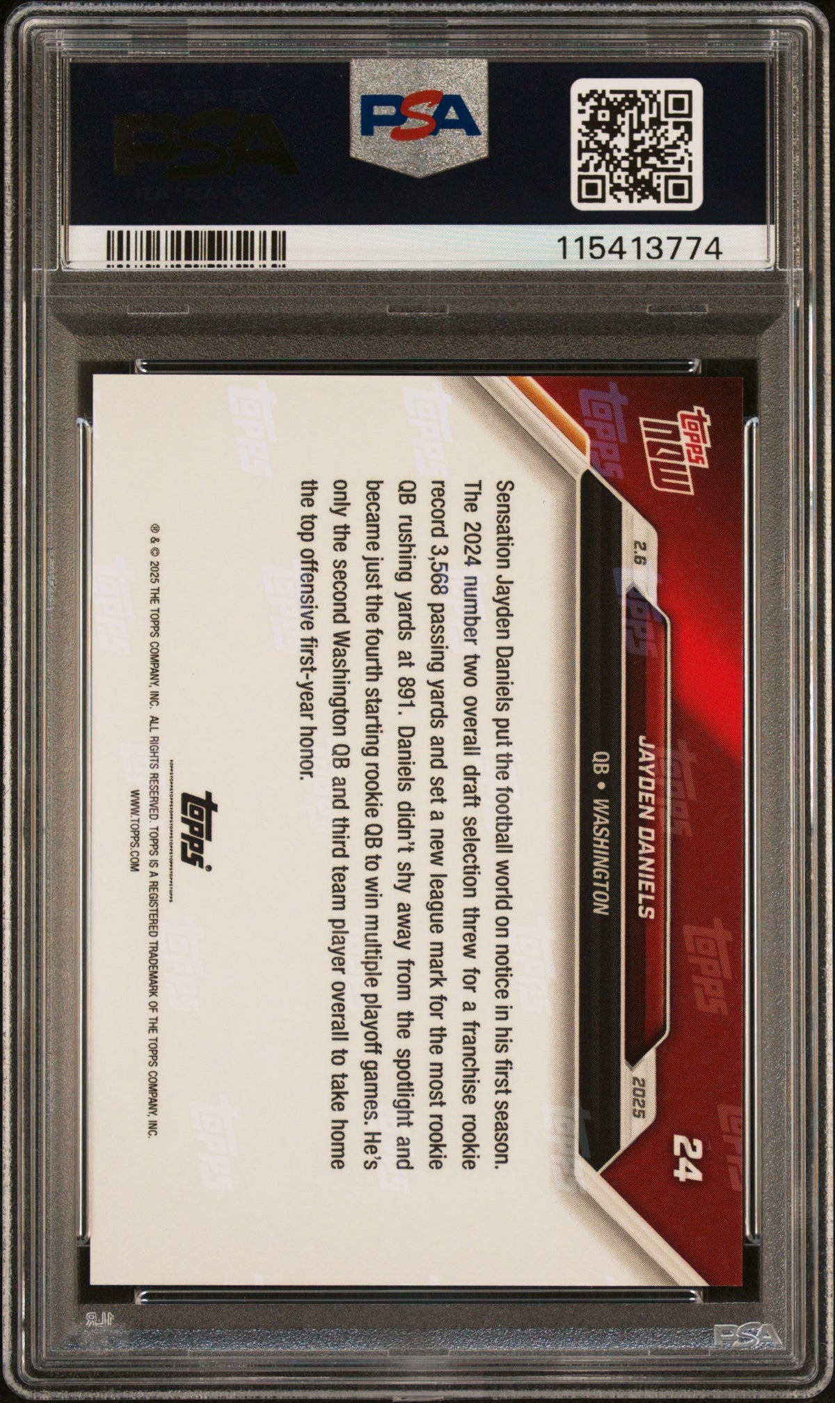 Graded 2024 Topps Now Jayden Daniels #24 Rookie RC Football Card PSA 9 Mint
