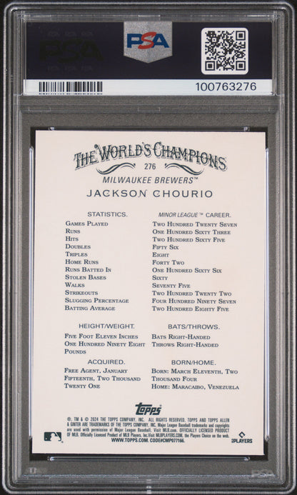 Graded 2024 Topps Allen & Ginter Jackson Chourio #276 Chrome Rookie RC Baseball Card PSA 10 Gem Mint