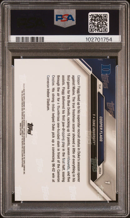 Graded 2024 Topps Bowman U Now Cooper Flagg #1 NCAA Debut Rookie RC Basketball Card PSA 8 Near Mint