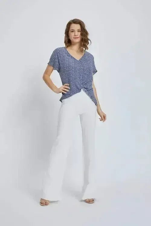 V-Neck Wrap Front Blouse - Knot Detail Short Sleeve Top for Women | Femstylo