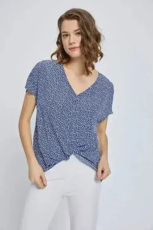 V-Neck Wrap Front Blouse - Knot Detail Short Sleeve Top for Women | Femstylo