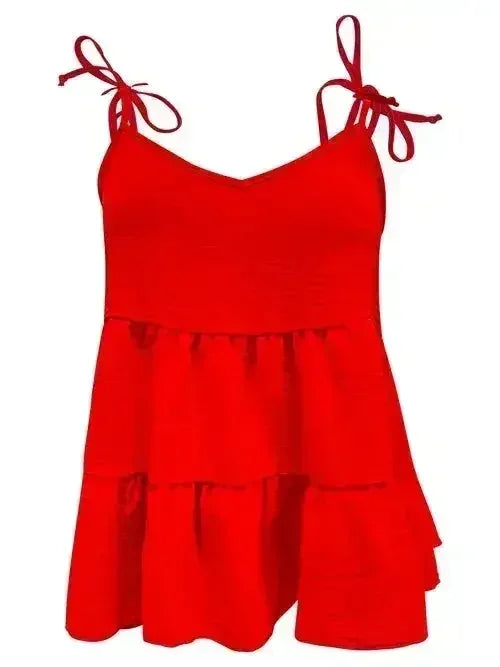 Tie-Strap Tiered Sleeveless Top