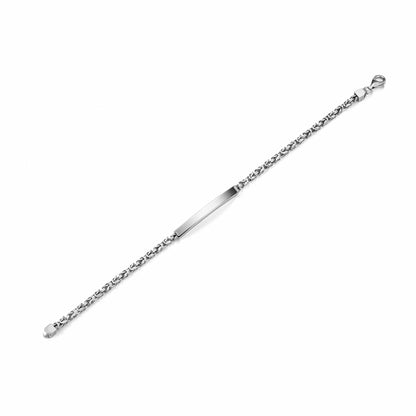 Sterling Silver 925 Men's ID Bracelet - Square Byzantine Chain with Square Engravable Plate