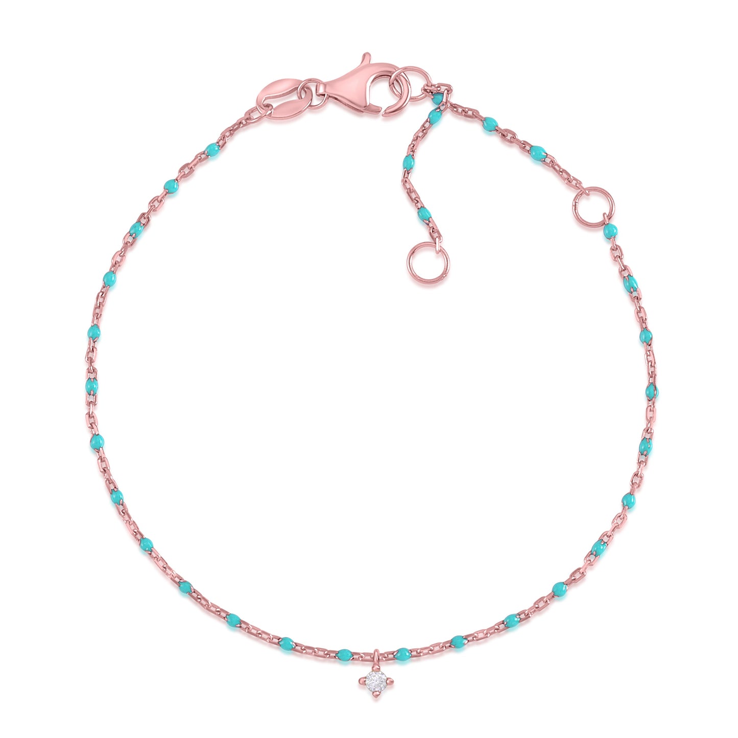 MASSETE Sterling Silver 925 Thin Dew Drop Stacking Bracelet Enamel Cable Chain 7.5"