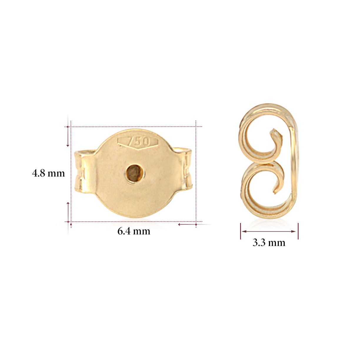 Earring Back Replacements Butterfly 18K Solid Yellow Gold Italy
