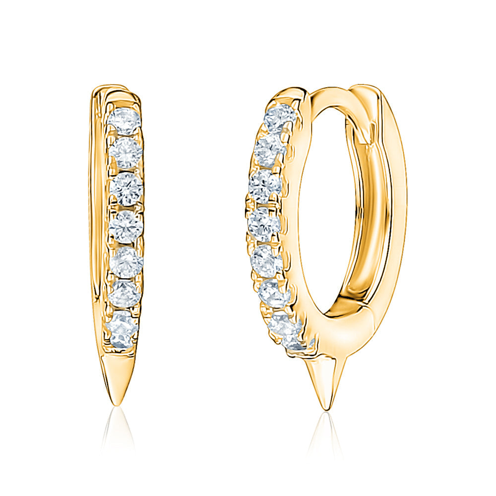Sterling Silver Tiny Hoop Huggie Earrings Spike Simulated Diamonds for Girls 10mm