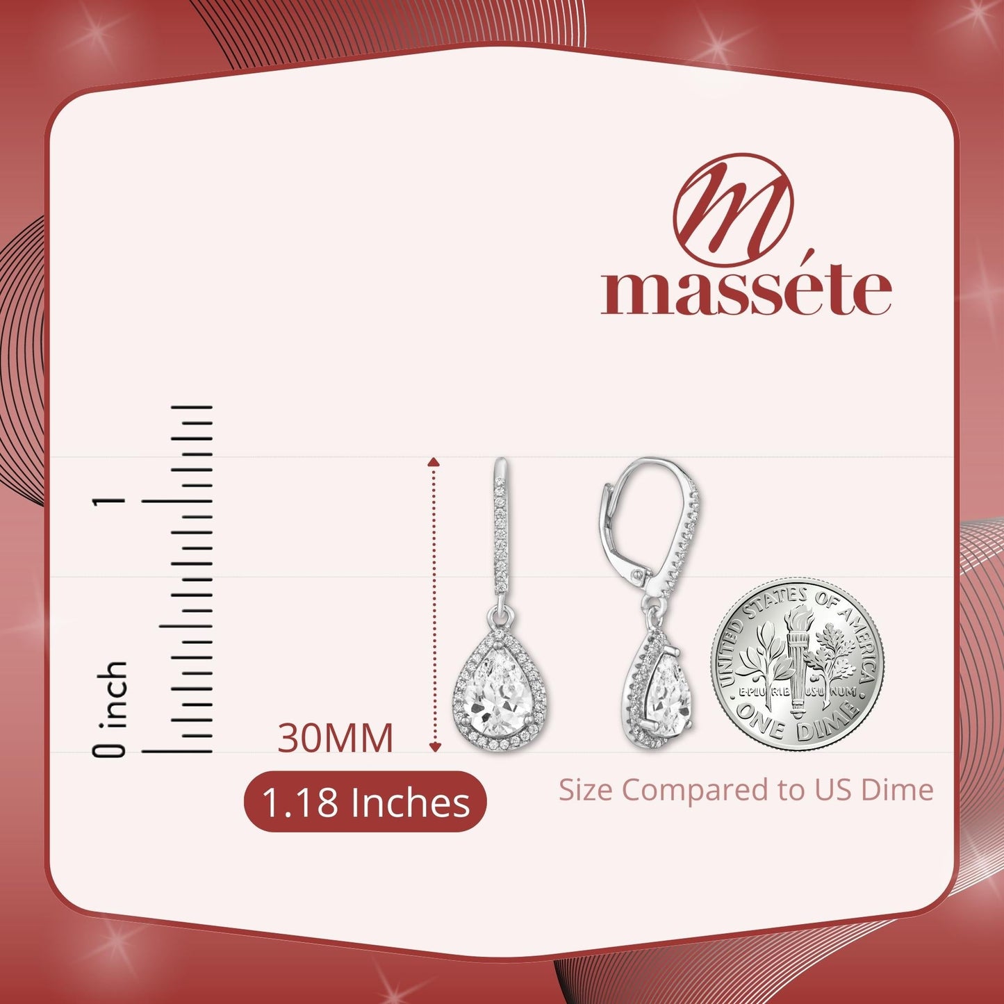 Sterling Silver 925 Simulated Diamond Fancy Leverback Earrings Dangle Pear Cut Halo