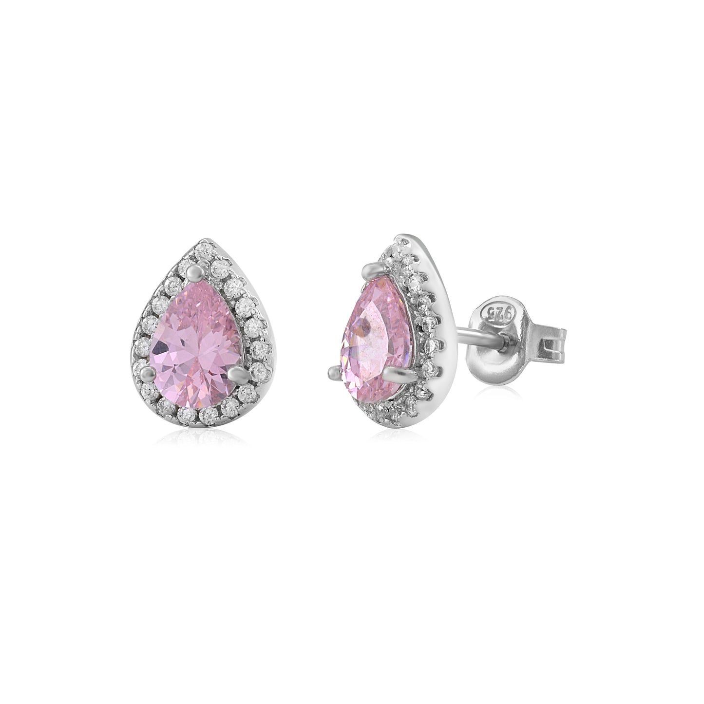 Sterling Silver Pear Halo Earring Studs for Women and Girls Simulated Birthstone Earrings