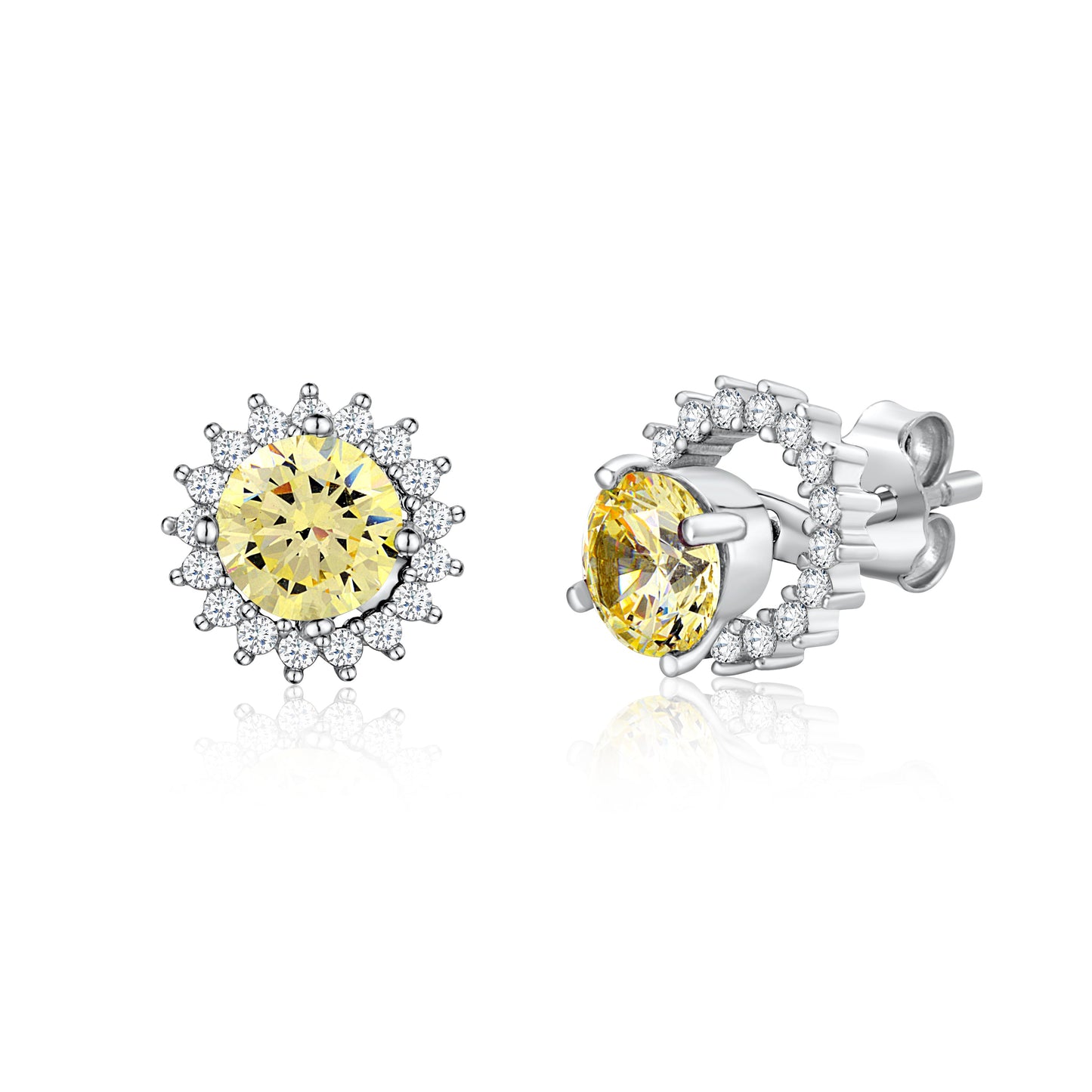 MASSETE Sterling Silver 925 Halo Stud Post Earrings with Removeable Jacket