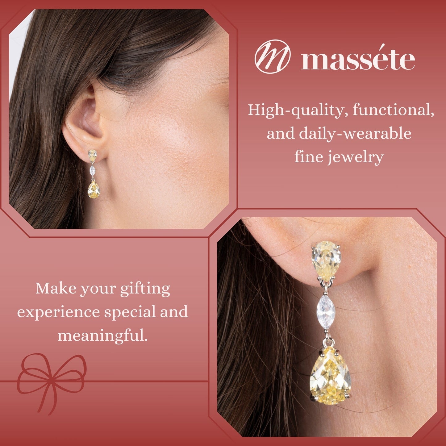 Sterling Silver 925 Simulated Diamond Yellow Pale Double Pear Dangle Post Earrings