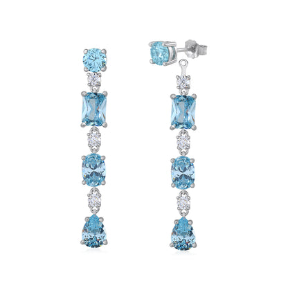 MASSETE Sterling Silver 925 Long Drop Dangle Post Earrings with Removeable Stud