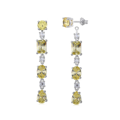 MASSETE Sterling Silver 925 Long Drop Dangle Post Earrings with Removeable Stud