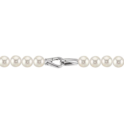 MASSETE White Round Freshwater Cultured Pearl Necklace for Women Sterling Silver Lobster Clasp Modern 6.5mm 18"