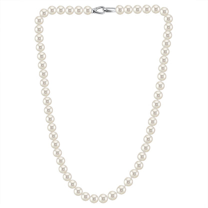 MASSETE White Round Freshwater Cultured Pearl Necklace for Women Sterling Silver Lobster Clasp Modern 6.5mm 18"