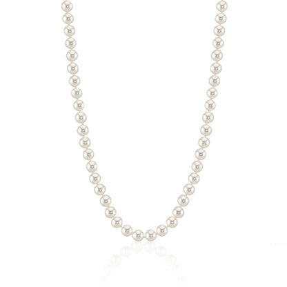 MASSETE White Round Freshwater Cultured Pearl Necklace for Women Sterling Silver Lobster Clasp Modern 6.5mm 18"