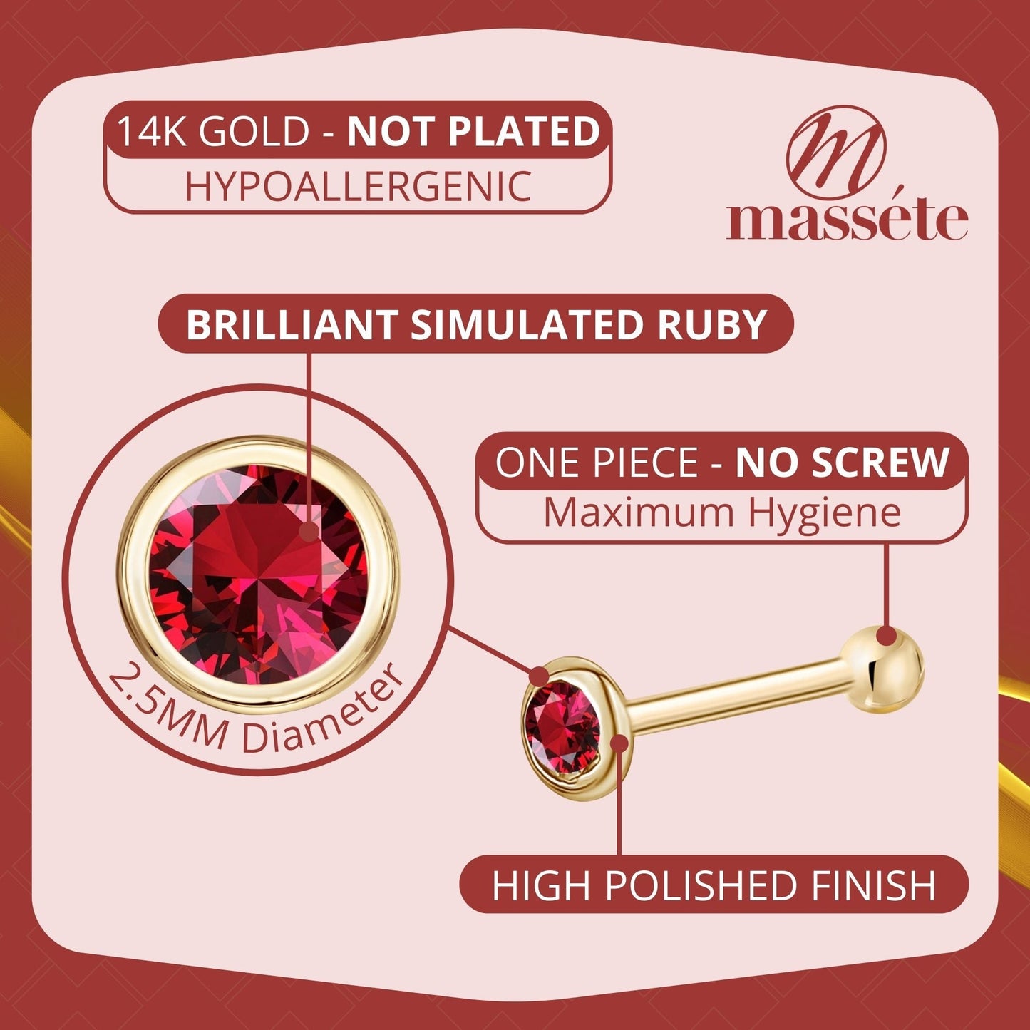 14k Solid Gold Nose Stud with Diamond CZ Small Micro Nose Bone Stud Flat Nose Ring One Piece Hypoallergenic 20 Gauge