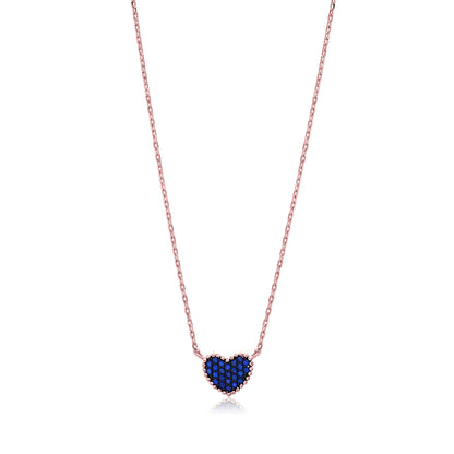 MASSETE Sterling Silver 925 Rose Gold Plated Heart Beaded Pave CZ Pendant Necklace Rolo Chain 17"