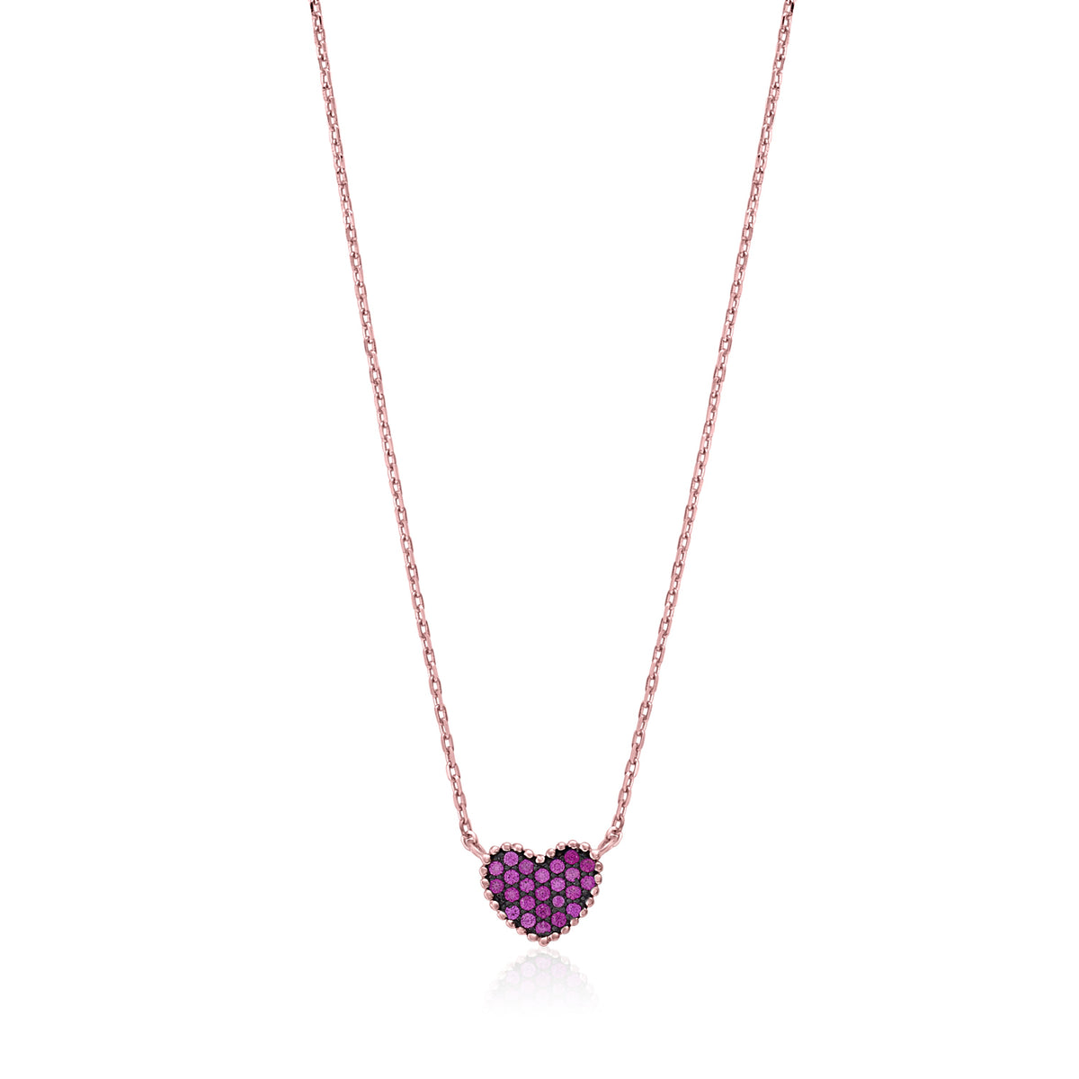 MASSETE Sterling Silver 925 Rose Gold Plated Heart Beaded Pave CZ Pendant Necklace Rolo Chain 17"