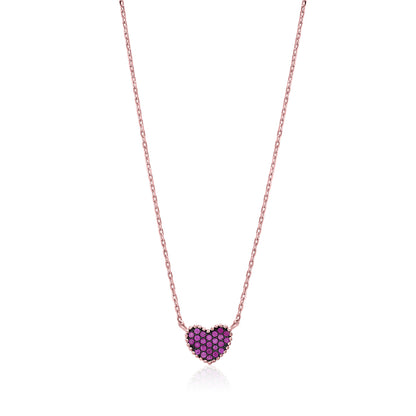 MASSETE Sterling Silver 925 Rose Gold Plated Heart Beaded Pave CZ Pendant Necklace Rolo Chain 17"