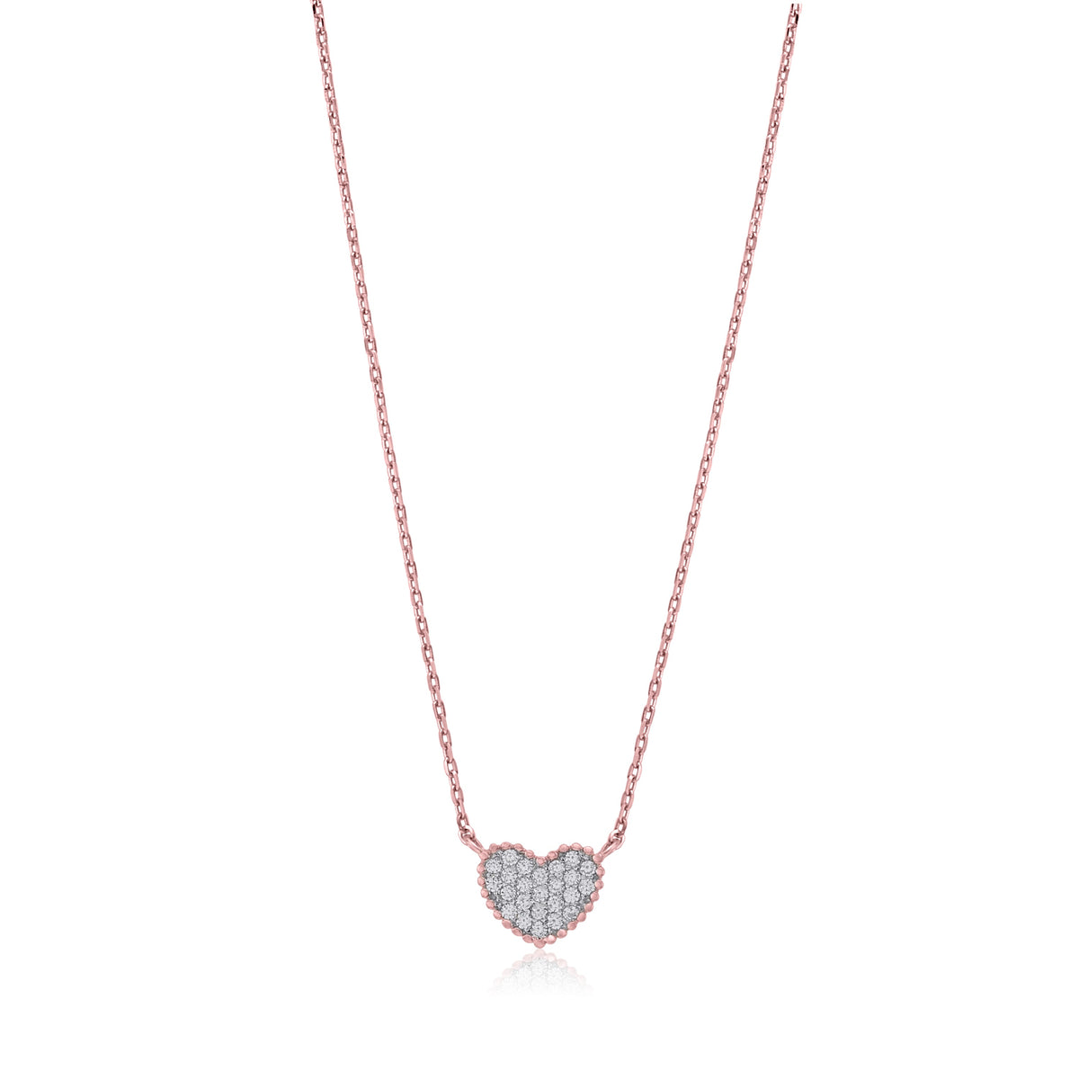 MASSETE Sterling Silver 925 Rose Gold Plated Heart Beaded Pave CZ Pendant Necklace Rolo Chain 17"