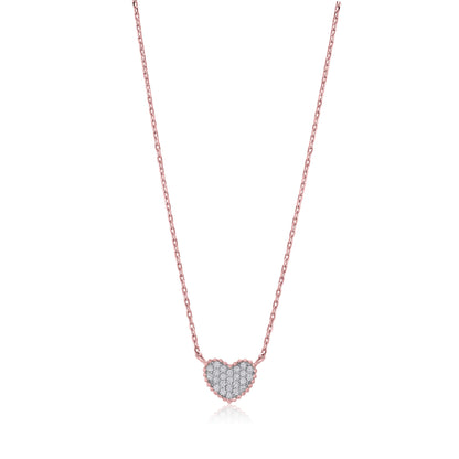 MASSETE Sterling Silver 925 Rose Gold Plated Heart Beaded Pave CZ Pendant Necklace Rolo Chain 17"